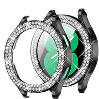 Blizgus dėklas Samsung Galaxy Watch 6 4 dėklui 40 mm 44 mm priedai Madingas dviejų eilių deimantinis buferis Galaxy Watch 5 6 40 mm dangtelis For Galaxy Watch4 40 juoda