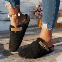 Moteriški plačiosios pėdos pliušiniai Birkenstock tipo šlepetės, su pliušiniu pamušalu įsispiriami klumpės, lauko žiemos šlepetės moterims 36 juoda