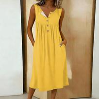 Women's Casual Sleeveless Button-down Mid-length Dress L armijos žalia spalva