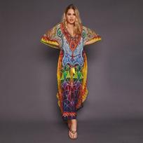 Greitai džiūstanti bohemiškai marginta vasarinė paplūdimio suknelė, medvilninė tunika, moteriška didelio dydžio paplūdimio apranga maudymosi kostiumėlis Cover Up One Size oranžinė