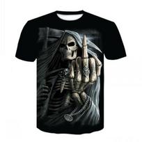 Grim Reaper marškinėliai 3D Sunkiojo metalo kaukolės marškinėliai vyrams Grafinio rašto marškinėliai Juodi trumpomis rankovėmis Punk Rock Top Vyriški drabužiai 4XL
