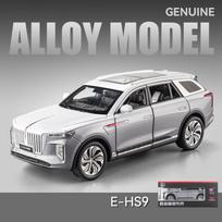 1/24 skalės „HongQi E-HS9“ visureigio lydinio naujos energijos automobilio modelis, metalinės žaislinės transporto priemonės Automobilių modelių modeliavimo garso ir šviesos dovanos vaikams 1/24-21.5x9x7.3cm balta/sidabro pilka spalva