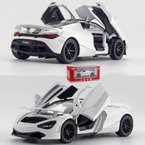 1:32 skalės „McLaren 720S“ žaislinis modelis, cinko lydinio atsukamas automobilis su garsu ir šviesa, atidarytos kėbulo durys, žaislinis automobilis vaikams, berniukui mergaitei 1/32-16x8.5x4.5cm balta
