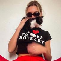 Laiškų meilės spauda Retro gotikiniai gatvės aprangos marškinėliai Vasaros Y2k Cartoon Harajuku marškinėliai Slim Girl Crop Top Tees Moteriški drabužiai M juoda