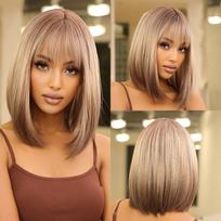 ALAN EATON Pink Bob perukai su kirpčiukais Short Straight Bob Sintetinis perukas moterims Mielas Cosplay Daily Fake Hair karščiui atsparus pluoštas