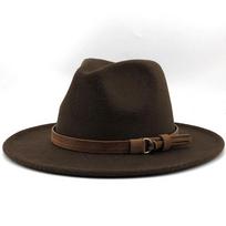 Paprasta moteriška vyriška vilnonė fedoros skrybėlė su odine juostele Džentelmeno elegantiška panelės Platus kraštas Džiazo Bažnyčios Panama Sombrero Kepurė 56-58-60CM 56-58CM