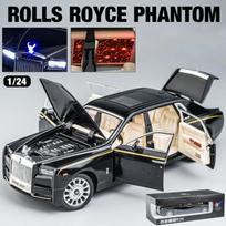 1/24 Scale Rolls Fantominis modelio automobilis, cinko lydinio, ištraukiamas atgal žaislinis liejamas žaislinis automobilis su garsu ir šviesa, skirtas vaikams berniukų mergaičių dovanų kolekcija 1/24-21.2x7.2x5.7cm juoda