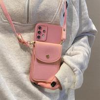 Lanyard Crossbody kortelės lizdo maišelio laikiklio dėklas, skirtas Samsung S24 S23 S22 Ultra S21 S20 Fe A14 A24 A34 A54 A13 A23 A33 A53 A12 A22 A32 A52 / Redmi 12C 12 13C Samsung S24 rožinė