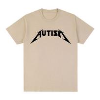 Autizmo metalo roko memų marškinėliai Vyriški, moteriški, madingi hiphopas trumpomis rankovėmis, dideli marškinėliai Vasaros medvilniniai patogūs marškinėliai. L chaki
