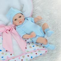 Mini delninė kūdikio lėlė, pilno silikono, miela, simuliacinė dvynių kūdikių lėlė, žaislas, kūrybiška asmenybės dovana, lėlės, žaidimų namelis, žaislai Blue Cloth Doll