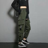 Danmo Kargo Kelnės Moterims Streetwear Hip Hop Kelnės Jogger Kelnės Kasdienės Haremo Kulkšnių Ilgio Elastingu Juosmeniu Didelio Dydžio S žalia