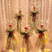 1 vnt. Led Heart Rose Bobo balionai Valentino dienai Šviečiantys burbuliniai balionai Pripučiami kamuoliukai Vestuvinė dekoracija svečiams 12 inch