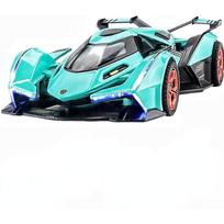 1/32 Žaisliniai automobiliai Lambo V12 Lenktynių automobilių žaislai Modelis Lietaus ištraukiamas modelis su garsu ir lengva žaisline transporto priemone, skirta 3 metų ir vyresnių berniukų festivalio dovanų automobiliui 1/32-Size:15.3*7.2*3.4cm mėlyna