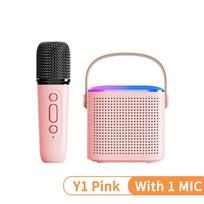 Y1 belaidžiai dvigubi mikrofonai karaokės aparatas KTV DSP sistema Bluetooth 5.3 PA garsiakalbis HIFI stereo erdvinis RGB spalvinga LED šviesa Pink 1 Mic