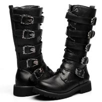 mada Vyriški odiniai motociklo batai iki blauzdos Koviniai batai gotikiniai diržai punk batai vyriški batai batai Botas Hombre 42 juoda