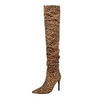 lenkisen Flock rudens žieminiai batai Super aukštakulniai leopardo raštai žirgų batai išlaiko šilumą Madingi batai virš kelių 34 leopardas