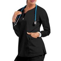Nurse Uniform Top with 4 Pockets Zipper Half Placket Long Sleeve Side Slit Hem Loose Fit XXXL juoda