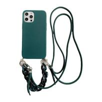 Kūno skersai nešiojamas kaklo dirželis virvelė minkštas silikoninis dėklas iPhone 16 Pro Max 15 14 13 12 Mini 11 XR X XS Max 8 Plus marmurinis grandinėlės apyrankė uždangalas iphone 16 Pro Max tamsiai žalia spalva