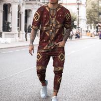 Africa Dashiki Enthic 3D Print Vyriški marškinėliai Kelnės Sportinis kostiumas Marškinėliai Kelnės Rinkiniai 2 vienetai Gatvės drabužiai Dideli kostiumai Sportinė apranga M