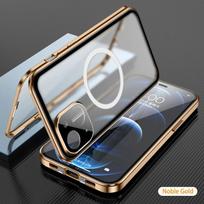 360° Magnetinis Magsafe dėklas iPhone 16 15 14 13 12 Pro Max Plus, pagamintas iš aliuminio lydinio ir HD stiklo, uždengiantis visą ekraną, metalinis apsauginis dangtelis For iPhone 16 Pro Max auksas
