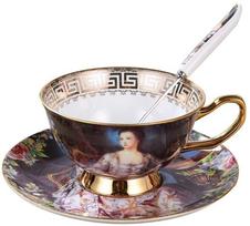Euro stiliaus keraminių puodelių lėkštė ir šaukštų rinkinys Bone China arbatos puodeliai Maži gėlių balti rožiniai mėlyni raštai namų virtuvės reikmenys Lady