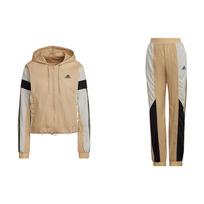 Adidas logotipas, su raišteliu gobtuvas, ilgomis rankovėmis striukė ir rankogaliai, laisvalaikio komplektas moterims, chaki spalvos HK0465 S beige