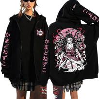 Janpan Anime Demon Slayer Nezuko Kamado Užsegami džemperiai su gobtuvu Unisex Hip Hop Gatvės drabužiai Anime Y2K Didelio dydžio užtrauktuku užsegamos striukės paltai M