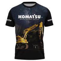 Ekskavatorius Statybinė technika 3D spausdinimo marškinėliai Vyriški vasariniai sportiniai marškinėliai trumpomis rankovėmis Komatsu marškiniai apvalia iškirpte Marškinėliai Viršūnės S balta