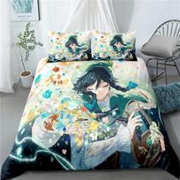 Genshin Impact Bedding Set Game 3d Print Bed Linen Quilt Soft Duvet Cover Sets Home Textile Queen King Size Girl Kids Room Decor EU Single 135x200cm gray
