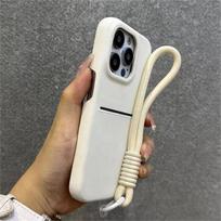 Matte Kortų dėklas su riešo dirželiu, skirtas iPhone 16 15 Plus 13 12 14 Pro Max, su kameros apsauga, odinis viršelis iPhone 16 Pro Max balta
