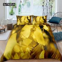 Autumn Duvet Cover Set Fallen Leaves Red Maple Leaf Nature Bedding Set Microfiber Sunshine Tree Woods Natural King Quilt Cover EU single(135x200cm)