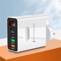 45W USB C Charger 4 Ports Fast Charging Digital Display Mobile Phone Adapter For iPhone 15 Xiaomi Huawei QC 3.0 Wall PD Charger UK Plug balta
