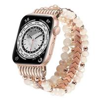 Karoliukais puošta suderinama Apple Watch apyrankė 38 40 41 42 44 45 mm moterims, iWatch Series SE 9 8 7 6 5 4 3 2 1 rankų darbo elastinė apyrankė 38mm 40mm 41mm rožinė
