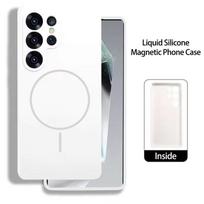 Magnetinis skysto silikono dėklas Samsung Galaxy S25/S24/S23 Plus/Ultra - Minkštas rėmelis su MagSafe belaidžio įkrovimo palaikymu Samsung S25 Ultra balta
