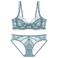 Lace Underwear Set for Women - Ultra-thin, Breathable Bra for Larger Busts Set 32/70D ežero mėlyna spalva