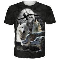 Vyriški marškinėliai su apvalia apykakle Vilkas 3D skaitmeniniu spaudiniu, trumparankoviai T-shirt'ai S