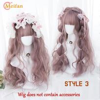 Sintetinis ilgas ombre spalvingas Cosplay perukas Lolita Harajuku su kirpčiukais Natūralūs banguoti Helovino rožiniai purpuriniai mėlyni kasdieniai perukai 3