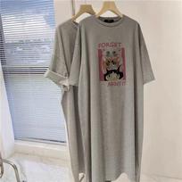 Medvilninė trumpomis rankovėmis ilga suknelė laisva didelio dydžio kelių T-shirt sijonas laisvalaikio vidutinio ilgio ir ilga suknelė moterims M