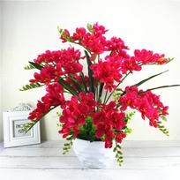 Dirbtinių orchidėjų kompozicijos, dirbtinės šilkinės orchidėjų gėlės namų dekorui, stalo puošmenos, vestuvių dekoracijos with round basin rožinė raudona spalva