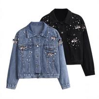 2024 Spring/Fall Women's Beaded Denim Jacket with Dragonfly Design 3XL šviesiai mėlyna spalva