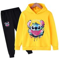 2025 MINISO Stitch Džemperiai+Kelnės Rinkiniai Vaikams 1-16 Metų Kostiumas Berniukams Sportiniai Kostiumai Vaikams Firminiai Sportiniai Kostiumai Mažojo Monstro Džemperiai Viršus + Kelnės 2 vnt. Rinkinys 130 white