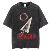 Berserk Vintažiniai Plauti Medvilniniai Japoniško Anime Marškinėliai Dideli Unisex Harajuku Gatvės Mada Trumpomis Rankovėmis Vyriški Moteriški Viršutiniai Drabužiai Marškinėliai S