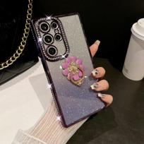 For Samsung Galaxy S25 Ultra Luxury Plating Rhinestone Frame Diamond Ring Stand Phone Case For Samsung S22 S23 S24 S25Plus Cover For Samsung Galaxy S22