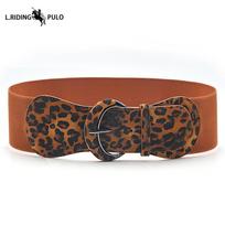 Madingas diržas Suknelės moteriškas diržas Odinė sagtis Gyvūnų raštas Elastinis platus diržas 76cm leopardo rašto spalva