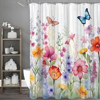 Gėlių Dušo Užuolaida Gėlė Drugelis Žydintis Pavasaris Akvarelė Natūrali Botaninė Dušo Užuolaida, Vandeniui Atspari Su Kabliukais 90*180cm