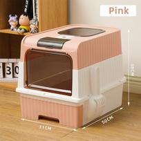 Ypač didelė visiškai uždara kačių kraiko dėžė su stalčiumi, apsaugančio nuo purslų dizainas, dezodoruojanti. Drawer Type Litter Box rožinė