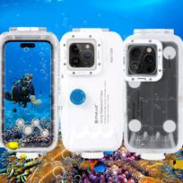 PULUZ 40m/130ft Vandeniui atsparus nardymo dėklas iPhone 16 15 14 13 12 11 Pro Max Plus nuotraukų ir vaizdo įrašų darymui, povandeninis korpuso dangtelis For iPhone 15