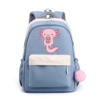 Mielos Kawaii Axolotl kuprinės vyrams ir moterims Axolotl kuprinė mielas animacinis kuprinė su užtrauktuku didelės talpos kuprinė mėlyna