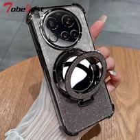 Shockproof Plating Silicone Case For Xiaomi 15 Ultra Pro Glitter Mirror Magnetic Holder Stand Soft Cover Xiaomi 15 juoda