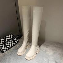 Fashion Sexy Elastic Thigh High Socks Boots Autumn Winter Round Toe Platform Knitted Over-the-knee Boot Women's Shoe Bottes 36 smėlis